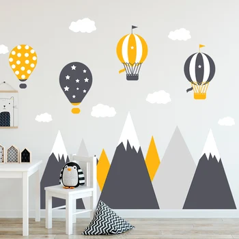 Большие Горы, Воздушные шары, Облака, Наклейки на стену, Наклейка для мальчиков, Съемные Плакаты из ПВХ для детской, Домашний Декор для Спальни