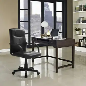 Офисный стул из кожи со средней спинкой, черный, регулируемая высота