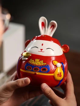 Фарфор-Шикарный талисман китайского зодиака Год Кролика, кролик удачи, керамические украшения, копилка для спальни, подарки для друзей