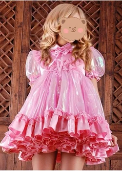 Горячая горничная продает розовое атласное платье Сисси для ролевых игр на заказ