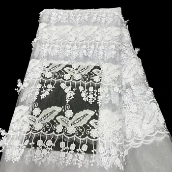Новое Поступление, Белые Африканские Блестки, 3D Кружевная Ткань 2023, Высококачественная Французская Нигерийская Кружевная Ткань Для Вечернего Платья LR2322