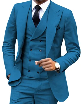 Мужской строгий костюм для свадебной рабочей вечеринки, двубортный костюм из 3 предметов (куртка + брюки + жилет), костюм нестандартного размера