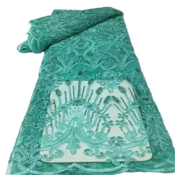 Мятно-зеленая Африканская Гипюровая Кружевная ткань 2023, Высококачественная Кружевная ткань в Нигерийском стиле, Кружевные ткани с пайетками для свадебного Шитья