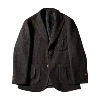 Мужской твидовый шерстяной пиджак Классический английский в стиле Сафари Винтажная верхняя одежда