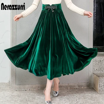 Нерадзурри осенняя плиссированная бархатная юбка женская черная зеленая в готическом стиле элегантная роскошная длинная юбка миди с высокой талией модные низы