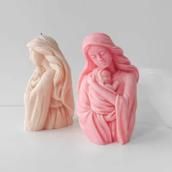 B0029 3D Формы для Свечей Девы Марии для мамы и ребенка, Силиконовые Формы для свечей для человеческого Тела, Форма для изготовления свечей