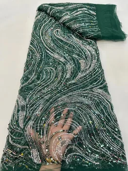 Тяжелая кружевная ткань ручной работы с вышивкой африканскими блестками Высокого Качества 2023, Роскошная французская кружевная ткань из бисера для Свадебного платья