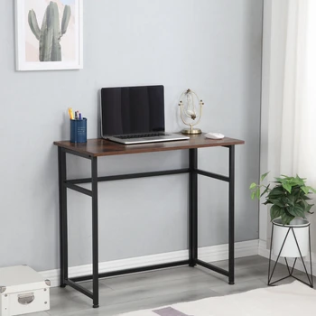 Складной маленький компьютерный стол для домашнего офиса, настольная рабочая станция для небольших помещений (коричневый и черный в деревенском стиле) [US-W]