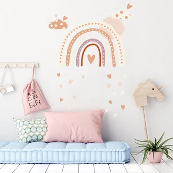 Наклейки на стену в форме радужного сердца в стиле Бохо для детской комнаты, наклейки на стены детской комнаты, Декоративные наклейки для дома, мебель