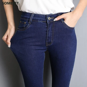 Джинсы для женщин, Джинсы для мамы, синие, серые, черные, Женские, с высокой эластичностью, большие размеры 40, стрейчевые джинсы, женские, выстиранные, джинсовые, обтягивающие брюки-карандаш