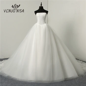 Модное простое классическое бальное платье белоснежного цвета, свадебное платье на шнуровке, милое платье без бретелек, без рукавов, vestido de noiva, кружевные аппликации