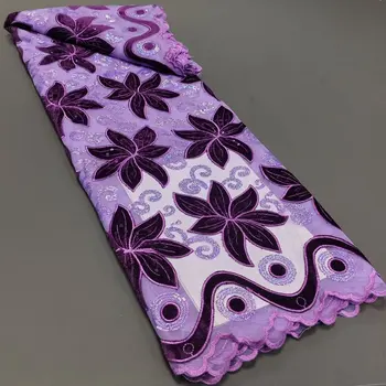 NTYV04, Фиолетовый!Приятная на вид африканская бархатная кружевная ткань с блестками, высококачественная вышитая французская кружевная ткань для модного платья