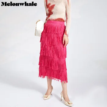 Плиссированная юбка в стиле MelonWhale Miyake с Красной Кисточкой для Женщин, Весна-Лето, Темпераментная Универсальная Эластичная Однотонная Элегантная