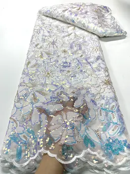 Белая Модная французская кружевная ткань из тюля с вышивкой 2023 года С блестками, Африканская Нигерийская кружевная ткань для Свадебного платья