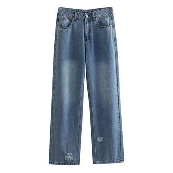 Увядшие Свободные джинсы-шаровары с высокой талией, женские джинсы в американском ретро-стиле, Старые рваные джинсовые брюки для мамы