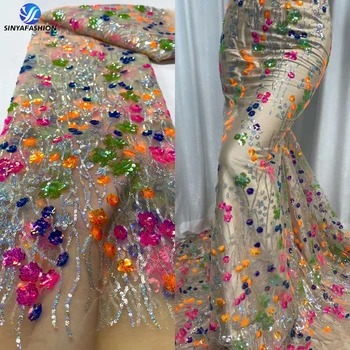 Sinya Африканская красочная кружевная ткань с 3D блестками 2023, Высококачественное французское сетчатое кружево, Нигерийская вышивка, Роскошная Свадебная ткань для новобрачных