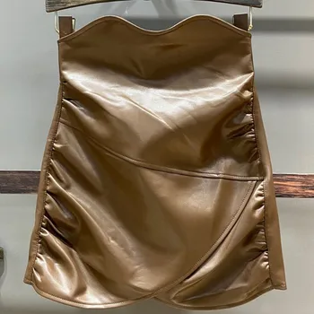 5XL!Осенне-зимние модные нерегулярные мини-юбки из искусственной кожи для женщин, трапециевидная накидка на бедра с защитой