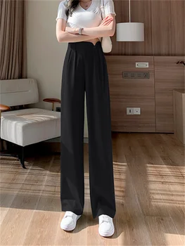 Женские костюмы с высокой талией, брюки 2023, Новые корейские модные повседневные Широкие брюки, Офисные женские Винтажные прямые брюки на пуговицах