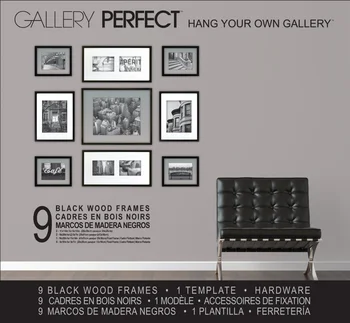 Галерея Идеальная черная фоторамка из 9 предметов, настенный комплект для галереи с декоративными принтами и подвесным шаблоном
