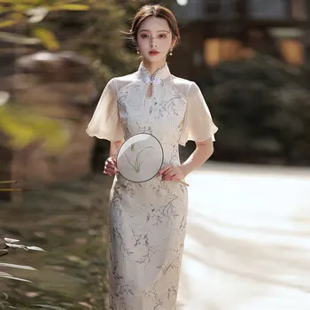 Solredo, китайский Чонсам, Элегантная классическая униформа, Женское Сексуальное свадебное вечернее платье Qipao с коротким рукавом