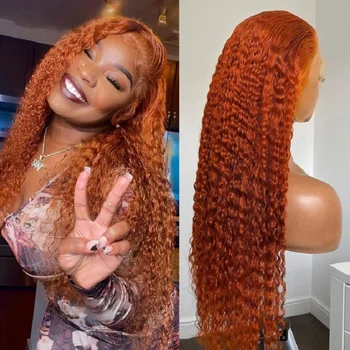 Мягкий имбирно-оранжевый кудрявый парик на кружеве длиной 26 дюймов для чернокожих женщин, предварительно выщипанные волосы младенца, термостойкая глубокая волна