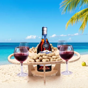 Открытый Деревянный Складной Походный столик для пикника Для пар, Съемный поднос для закусок и держатели для бокалов для вина, Мини-столик для вина из массива дерева