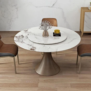 садовый стол с поворотным столом Яркий и глянцевый Обеденный Стол из Каменного сланца Для Людей, Высококачественная Кухонная круглая мебель mesas de comedor