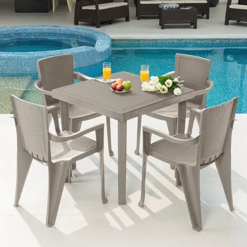 Набор столов и стульев для патио из полипропиленовой смолы Infinity из 5 предметов, темно-серый