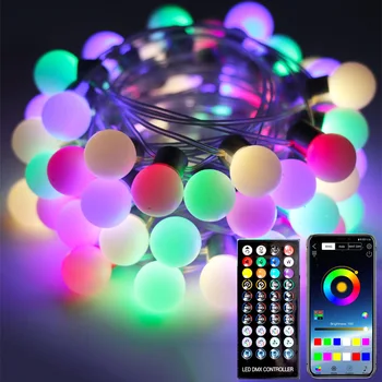 Bluetooth App Control Globe String Lights 7,5 М 50LED, уличные умные RGB Рождественские сказочные огни для вечеринки, спальни, свадебного декора