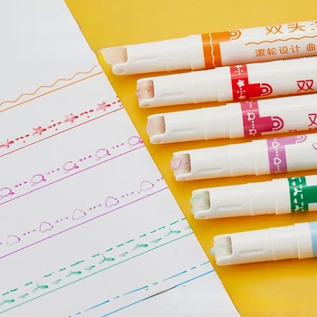 набор ручек с двухголовочным роликовым рисунком, 6 цветов, специальная цветная маркировочная ручка с контурным рисунком для рисования линий от руки учащихся