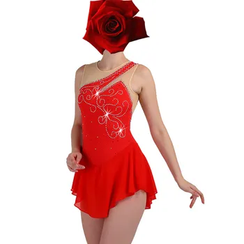 Платье для фигурного катания женщин и девочек, платье для катания на коньках, красный гимнастический костюм, изготовленный на заказ, горный хрусталь B132