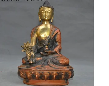 20 см Тибетский Буддизм Бронзовая Позолоченная статуя Амитабхи Шакьямуни Будды Амитаюса