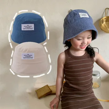 Модная детская широкополая шляпа с этикеткой, летняя детская солнцезащитная шляпа, Детские панамы, дорожные детские пляжные шапочки из мягкого хлопка